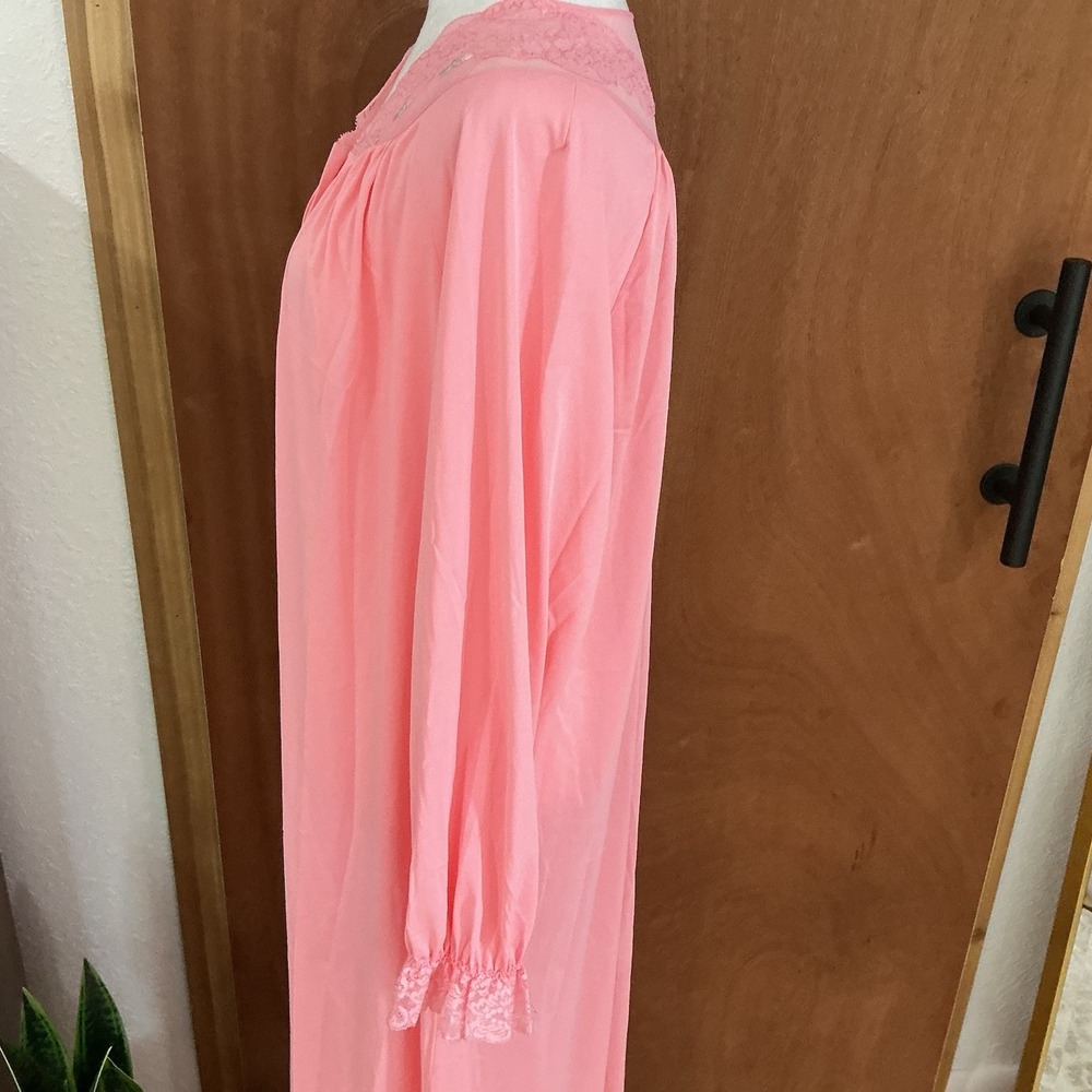 Vintage Shadowline Button-Front Full Length Robe Pink Lace Bodice & Trim Medium - Picture 5 of 16